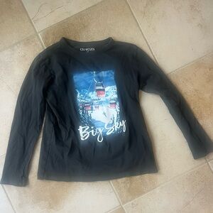 Boys’ Small 6/7 Charcoal Gray Long Sleeve T-shirt w/ ski lifts Big Sky